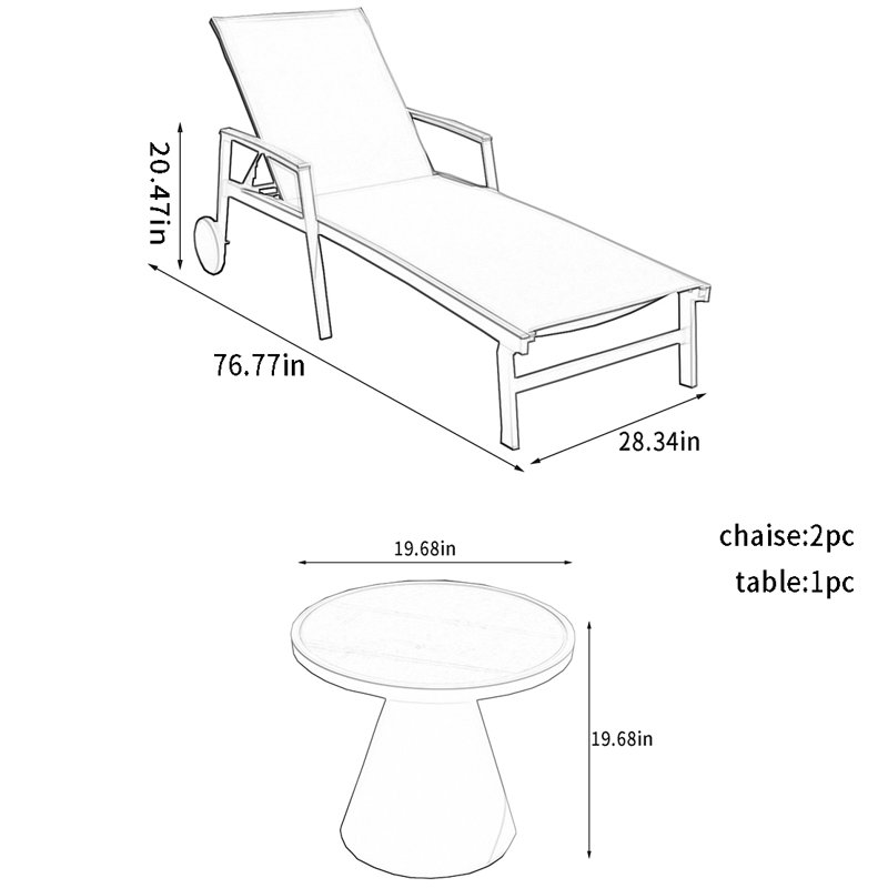Sunproof Outdoor Lounger With Wheels Outdoor Chaise Lounge Set with Table