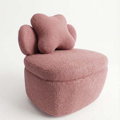 Fauteuil d'appoint pivotant à 360 ° avec rangement dissimulé, fauteuil tonneau en suède doux avec coussin décoratif, fauteuil de salon ergonomique rembourré pour salon, chambre à coucher, bureau, petits espaces, rose