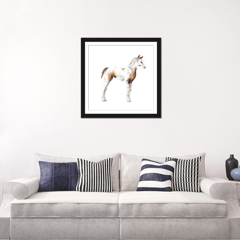 « cheval foal », impression sur toile tendue, H 18 po x l 18 po x P 1,5 po, Toile avec cadre noir, Blanc