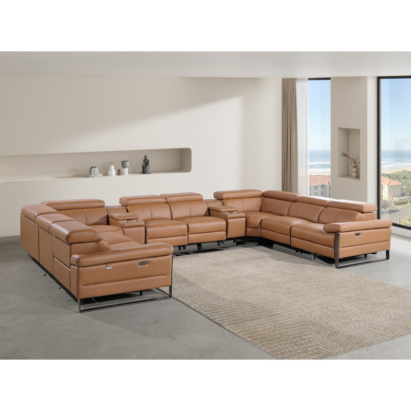 Canapé modulaire inclinable électrique en U 10 pièces avec 4 fauteuils inclinables et appuis-tête électriques en cuir italien
