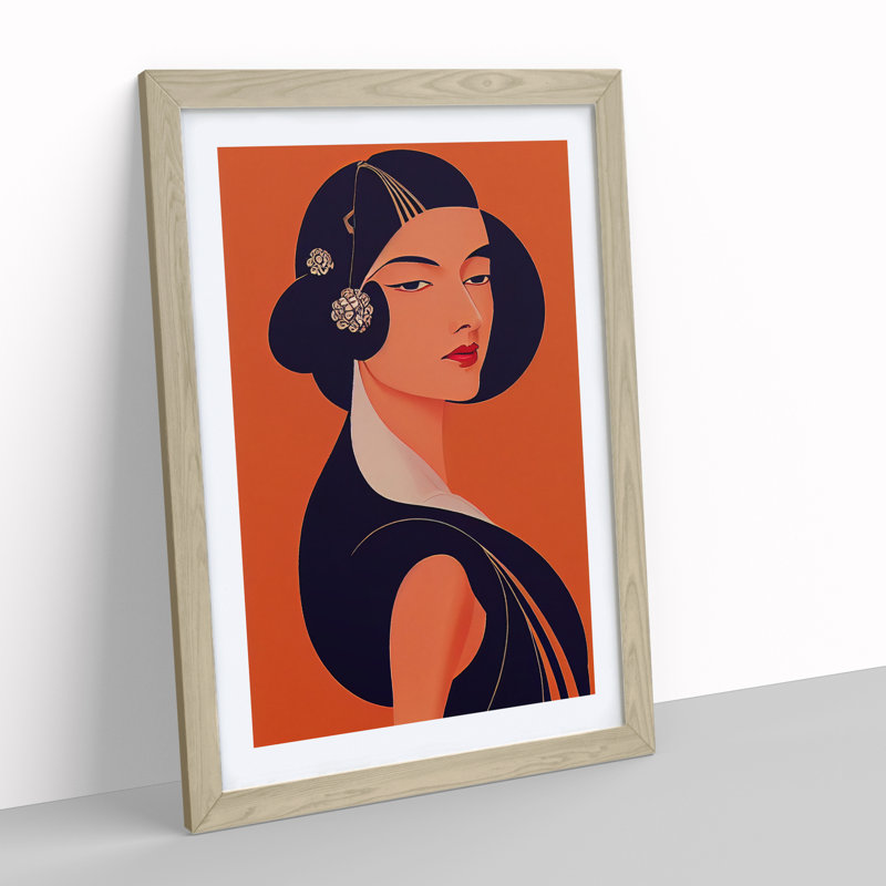 Art Deco Woman No.1 - Wall Art, 46cm H x 34cm W x 2cm D, Oak Frame