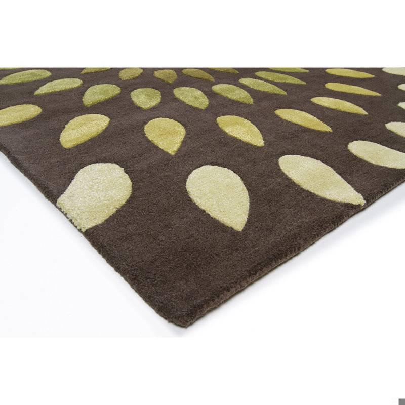 Tapis brun clair, vert et jaune en laine touffeté à la main Clois Authentic, Rectangle 5 pi x 7 pi 6 po