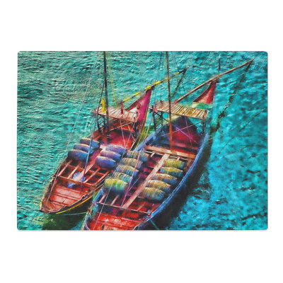 Boats in Portugal Painting Chopping Board