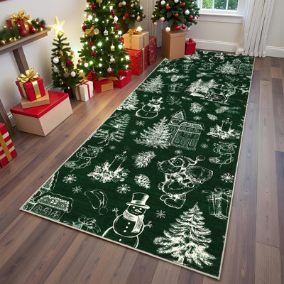 Tapis d'arbre de Noël lavable à la machine Tapis de pin moderne à motif de renne Tapis antidérapant antidérapant Tapis d'hiver résistant aux taches