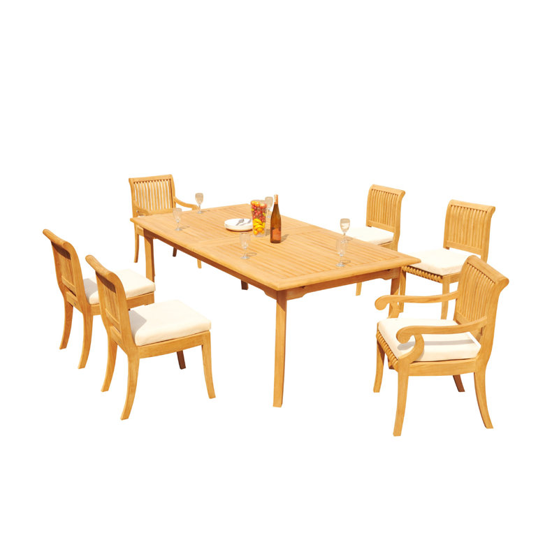 Massenburg 12 - Person Teak Wood Patio Dining Set with Rectangular Table, 6