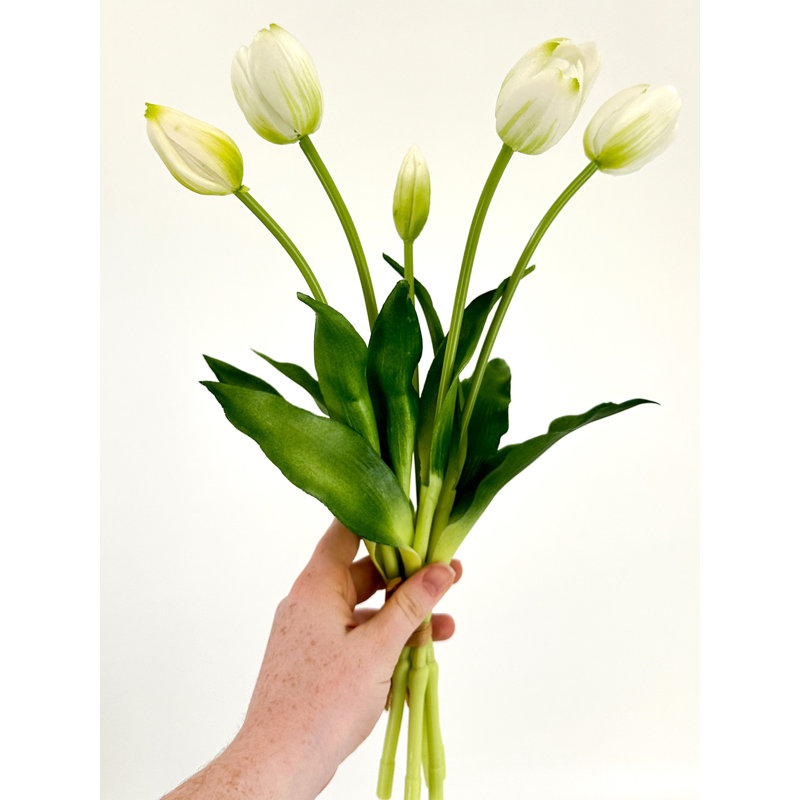 5 vraies tulipes artificielles, Blanc