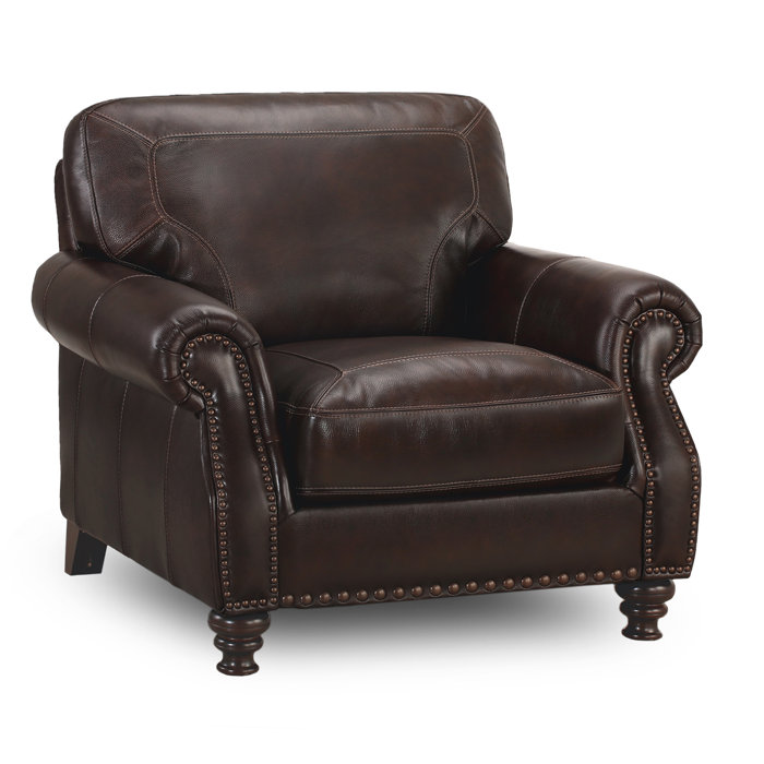 Lark Manor Ellard Genuine Leather Rolled Arm Accent Chair & Reviews ...