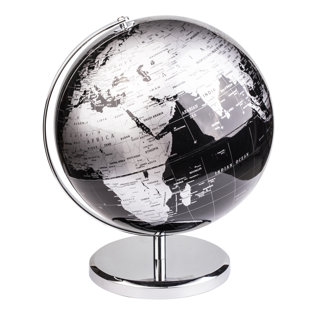 Exerz World Globe With A Metal Base, Metallic Black Earth Globe Geographic English Modern Map Desktop Decoration