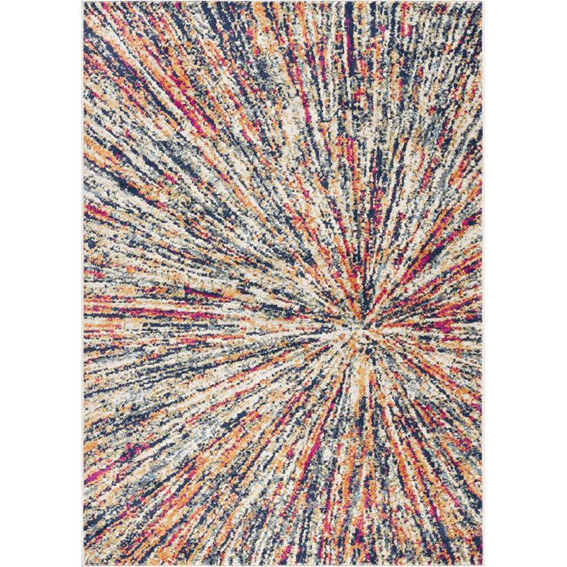 Tapis abstrait crème éclatant céleste 5 pi x 8 pi Massaline, Rectangle 8 pi x 11 pi