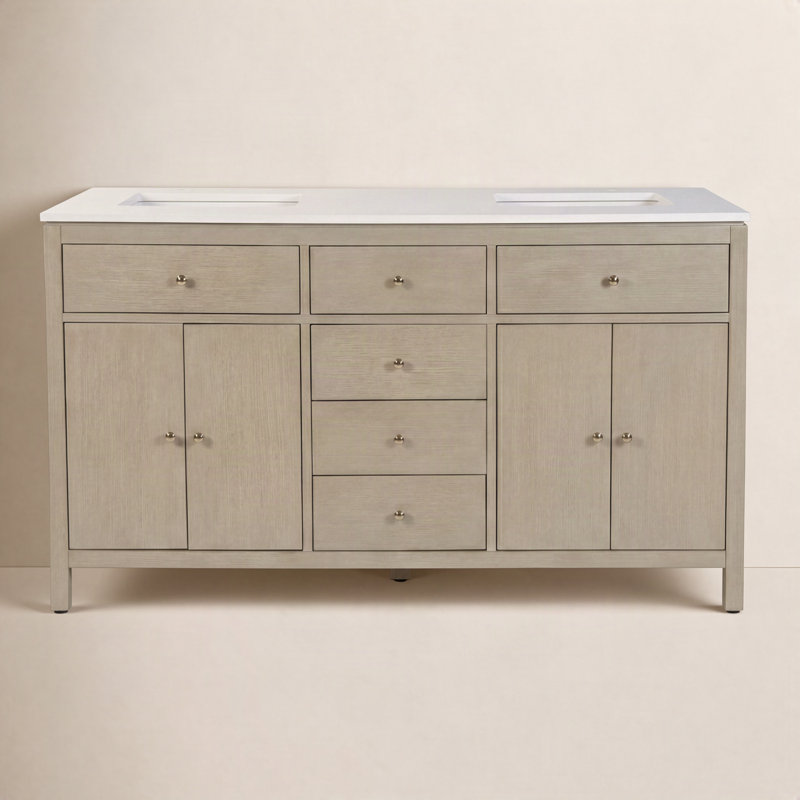 Nora 60 in. W Quartz Single Sink Bathroom Vanity Set, Antique Taupe