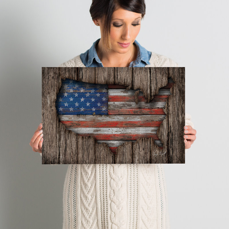«American Wood Flag», impression sur toile, H 12 po x l 18 po x P 1,5 po, Toile tendue