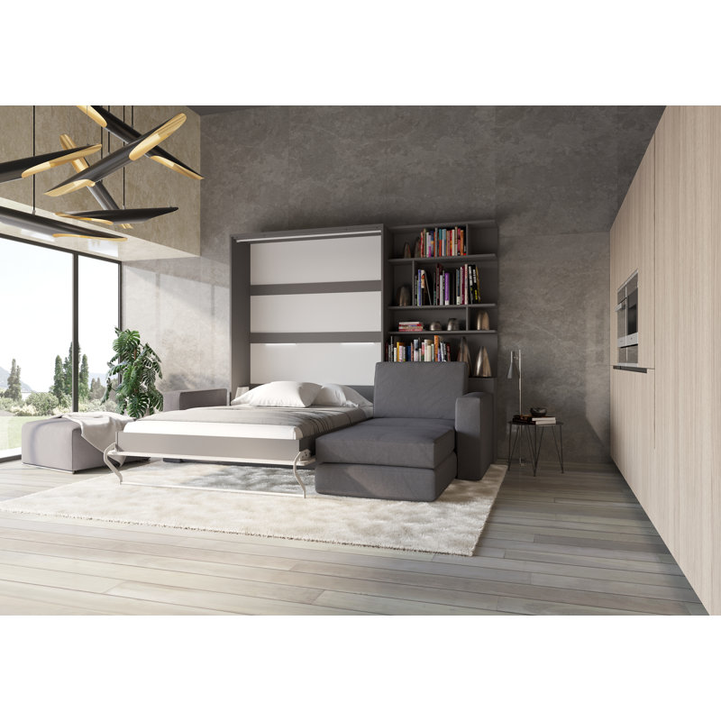 Ayvri Upholstered European Double (140 x 200 cm) Murphy Bed, White/Dark Grey