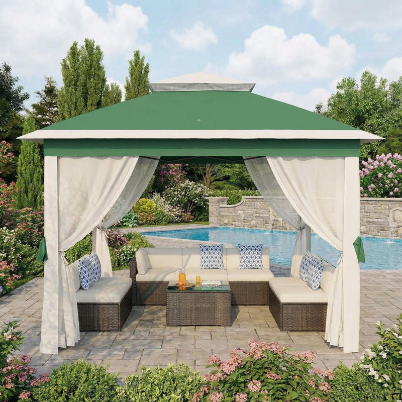 Pavillon de jardin extérieur 11 po x 11 pi avec double toit, Vert