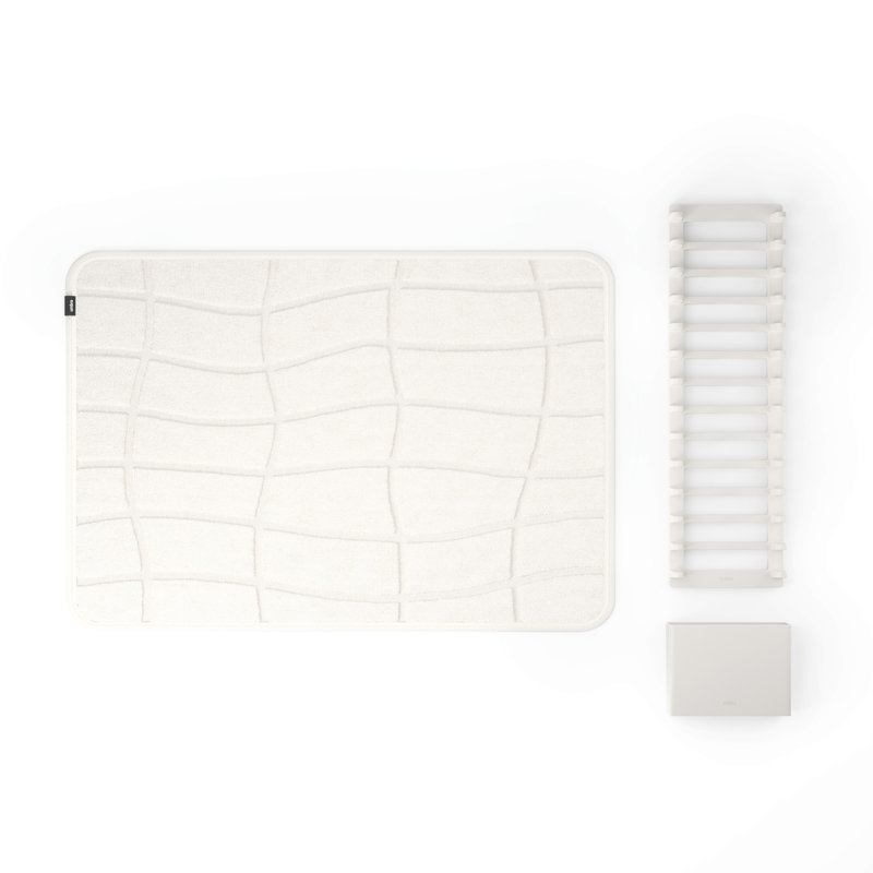 Tapis de vaisselle avec support Udry Ultra, absorbant, imperméable et lavable - Protégez vos comptoirs, Blanc