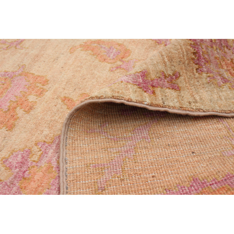 Tapis unique en laine noué à la main style Oushak beige et cuivre 5 pi 2 po x 9 pi 10 po New Age