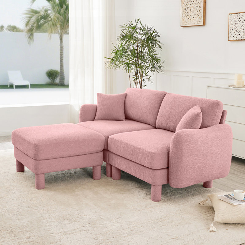 Canapé modulaire à 2 places avec accoudoirs en forme de coquillage et repose-pieds amovible Boucle, Rose