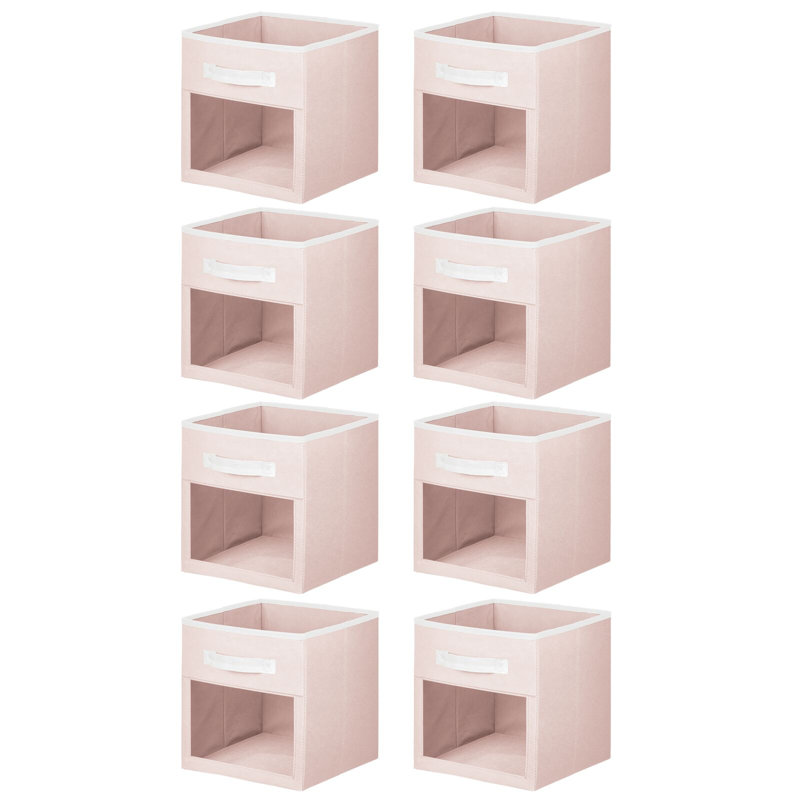 mDesign Fabric Baby Nursery Storage Cube with Front Window, Pink, 8