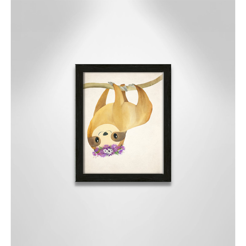 Sloth floral 2, H 11 po x l 9 po x P 1,19 po, Cadre boîte à grain de bois noir
