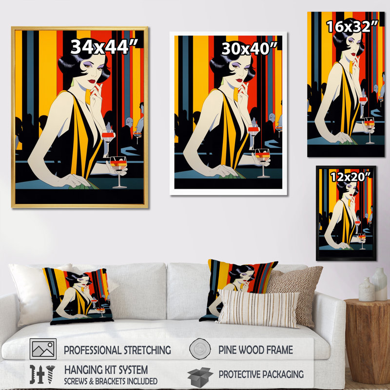 Pop Art Night Life Diva, H 32 po x l 24 po x P 1 po, Cadre naturel flottant