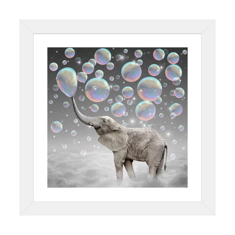 Dream Makers - Elephant Bubbles par Soaring Anchor Designs - impression d'art graphique, H 16 po x l 16 po x p 1 po, Blanc