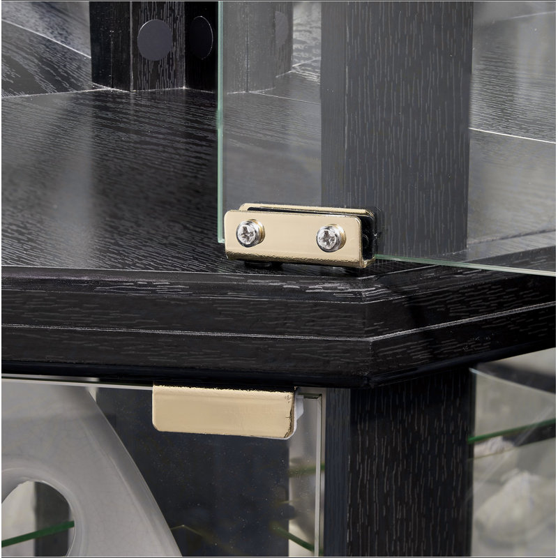 Vitrine de coin vitrée éclairée avec tablettes réglables, Black