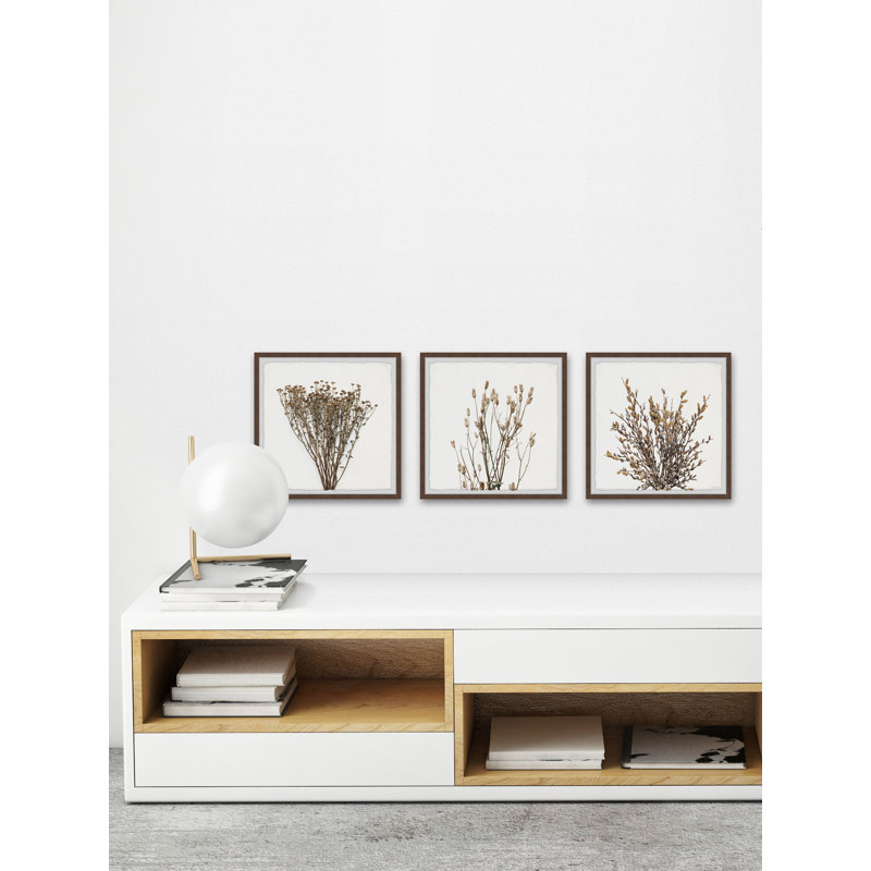 Triptyque branches brunes, H 12 po x l 12 po