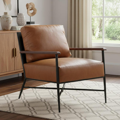  Fauteuil brun en cuir fleur