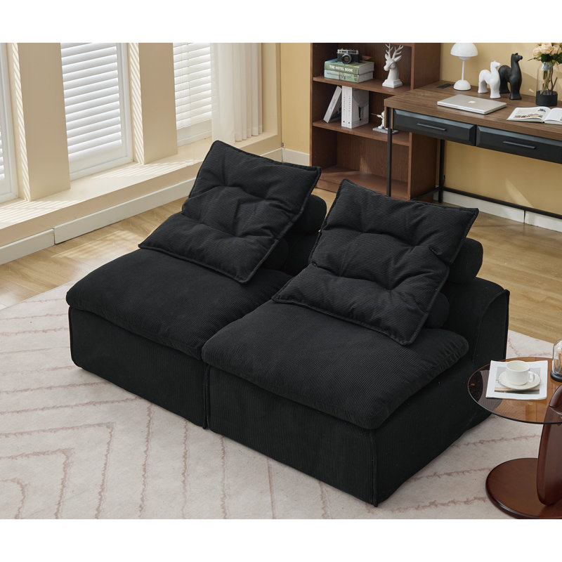 Canapé modulaire avec coussin de nuque et dossier Johan, Velours côtelé noir