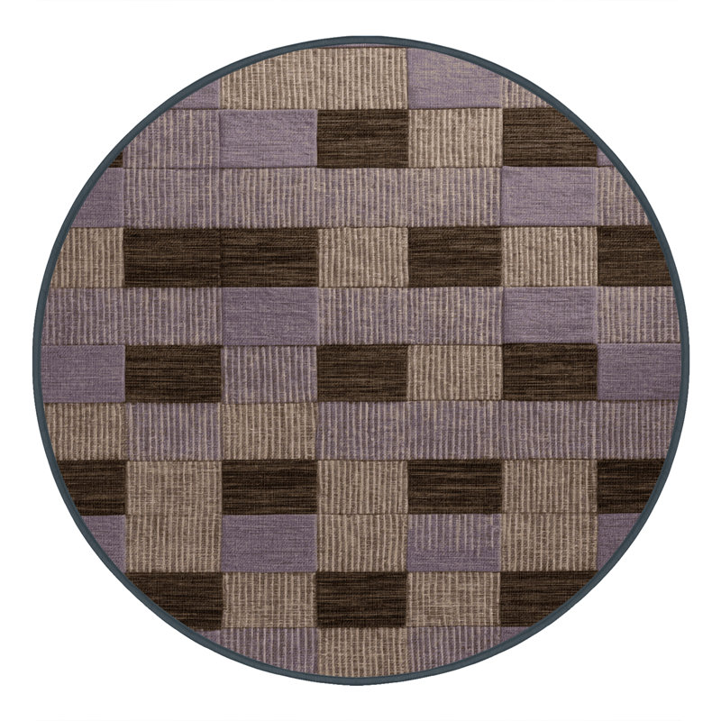 Tapis damier noir lavable à la machine, Rond 8 pi
