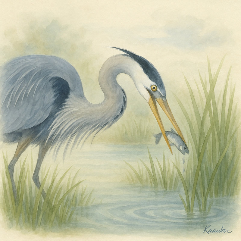 «Blue Heron in Marshland Calm», art mural sur toile