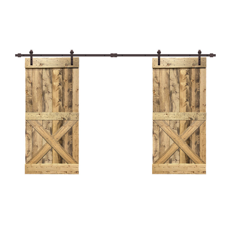 Porte de grange à panneaux et en métal avec trousse de quincaillerie d'installation, Chêne vieilli, 42 po x 84 po
