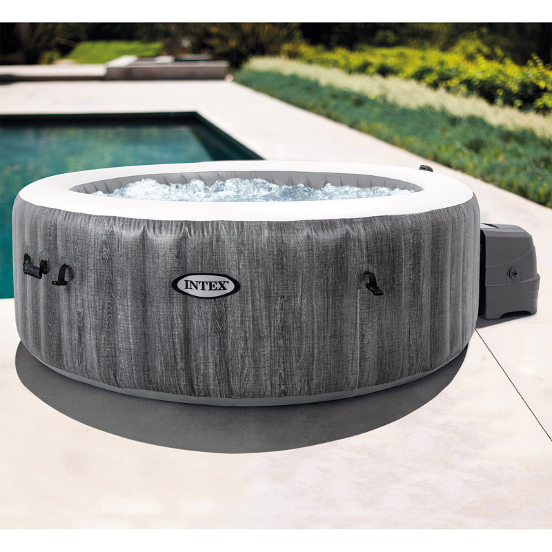 Intex 120 Volt 6 Person 170 - Jet Vinyl Round Inflatable Hot Tub in Gray