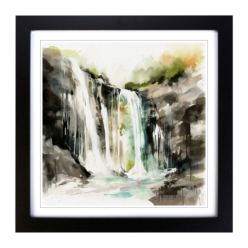 Waterfall Gestural Art No.2 - Framed Print, Black