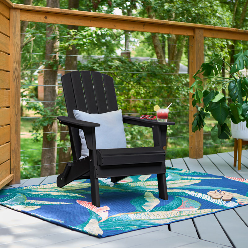 Marina Weather-Resistant HDPE Foldable Outdoor Adirondack Chair, Black