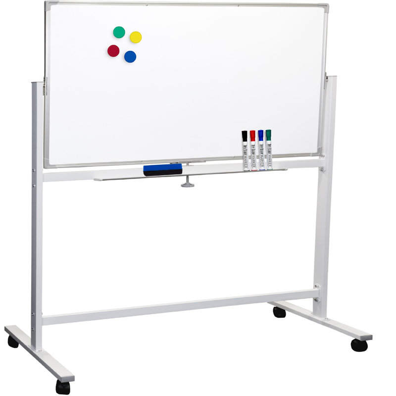 Freestanding Melamine Reversible Magnetic Medium 4' x 6' Whiteboard, Magnetic Whiteboard with Adjustable Height, Sturdy Steel Frame, Marker Tray, 360֯ Rotating Mechanism