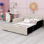 Lit tapissier au sol, lit d'enfant avec bureau de chevet et petit tabouret rond-1052588869-1052588871