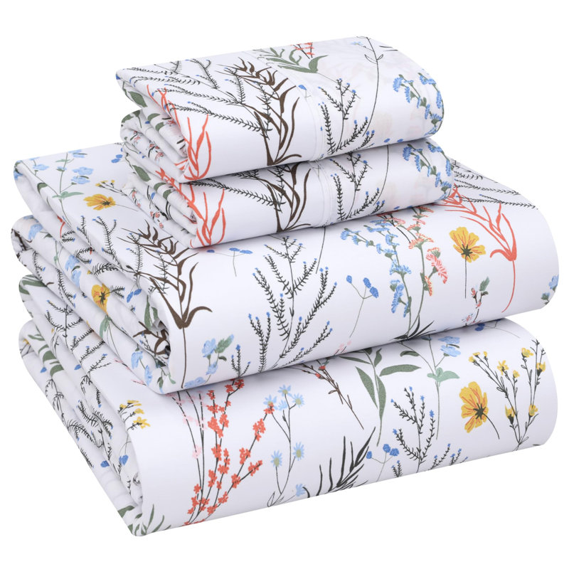 Aroma Floral Cotton Percale Queen Sheet Set with Deep Pockets