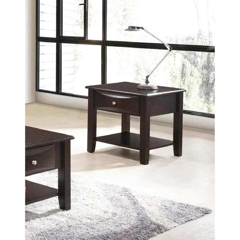 Rectangular Solid Wood Table In Brown, With Drawer And Shelf Feature End Functionality