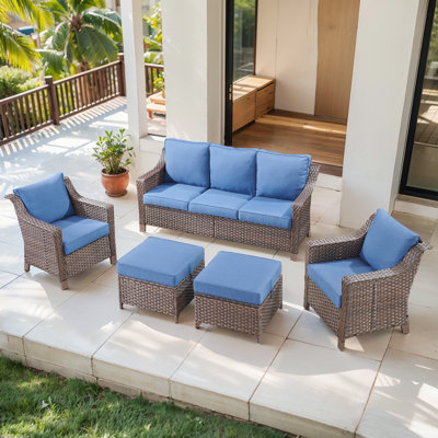 Tya Wicker Sofa Seating Group with Ottomans 