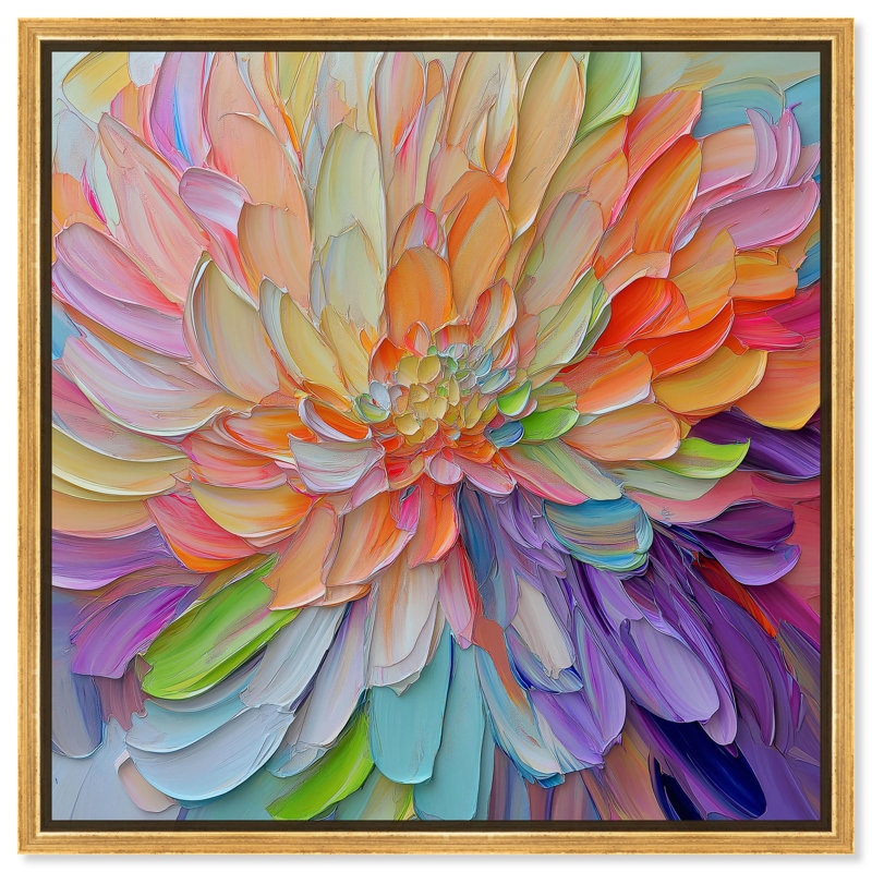 Art abstrait moderne sur toile de pétales prismatiques par Art Remedy, Cadre flottant doré, H 17 po x l 17 po x P 1,8 po