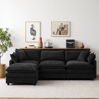 Velmira 105" Modular L-Shape Sectional with Ottoman, Soft Chenille Fabric, 3-Seat