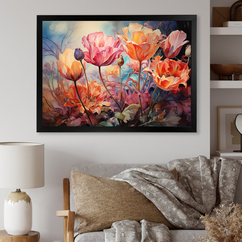 Tapisserie «Meadow Tulip» sur toile, H 34 po x l 44 po x P 1,5 po, Cadre photo noir