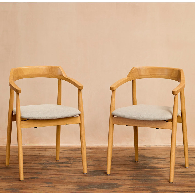 49cm H Upholstered Low Back Armchair, Pale oak, Fawn Linen