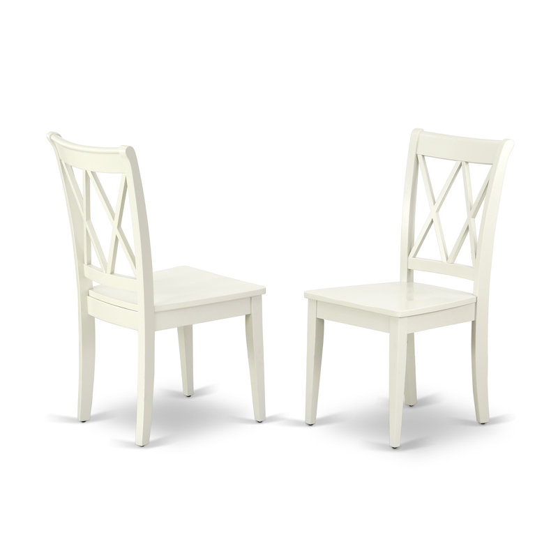 Clarksville Dining Room Chairs - Double Cross Back Wood Seat Chairs, Set of 2, Linen White, Linen White, No 