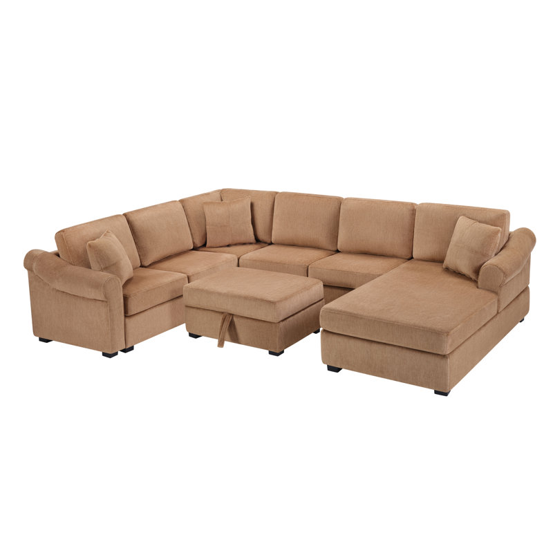 Canapé d'angle Havenly de 279 cm (109,8 po) en forme de U, recouvert de chenille, avec pouf de rangement amovible