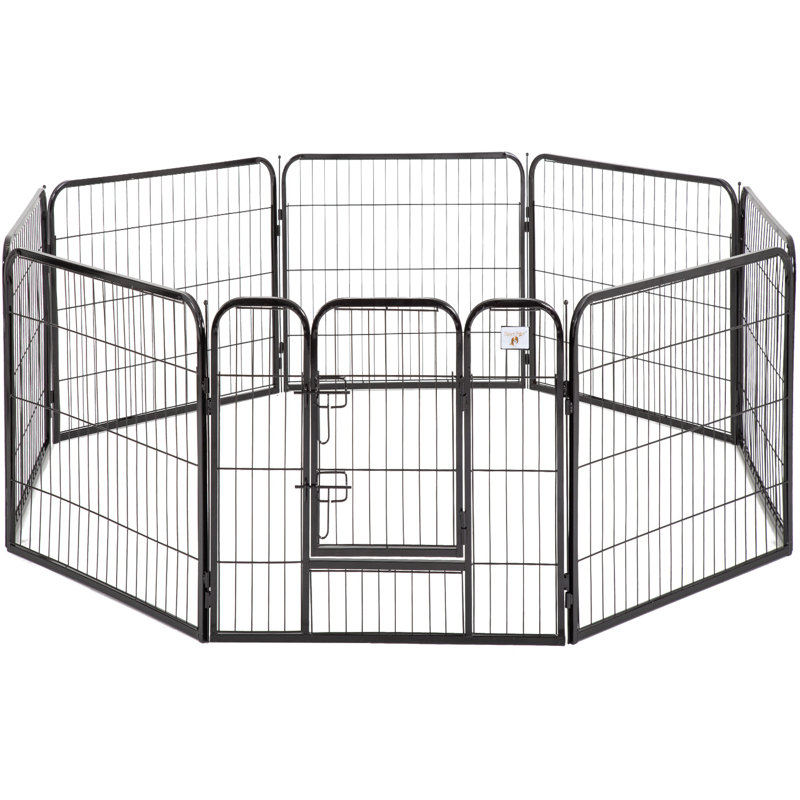 Parc pour chien à 8 panneaux en métal avec porte verrouillable et durable, Noir, 40 po