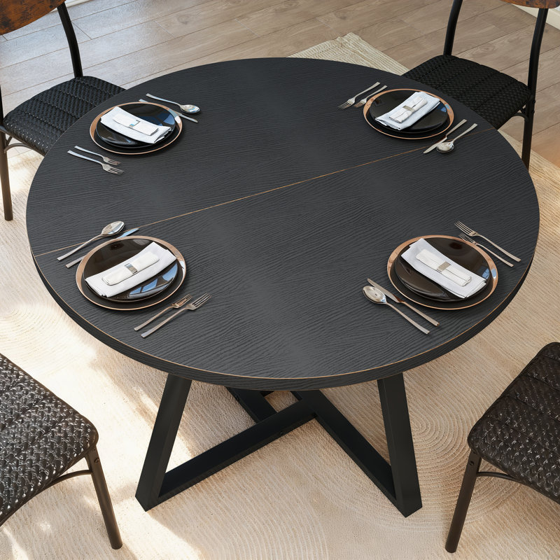  Round Dining Table: Pedestal Metal Frame, Space-Saving Industrial Style, Black, 76cm H x 107cm W x  107cm D