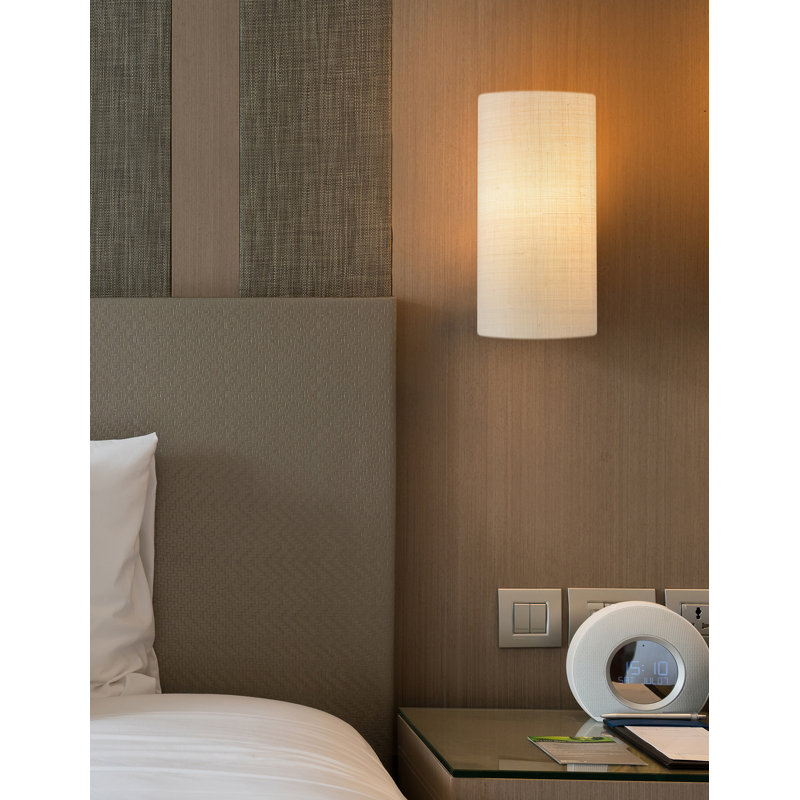 Textile - ADA Small Cylinder Wall Sconce - Linen Fabric Shade, White, 10" H x 5.5" W