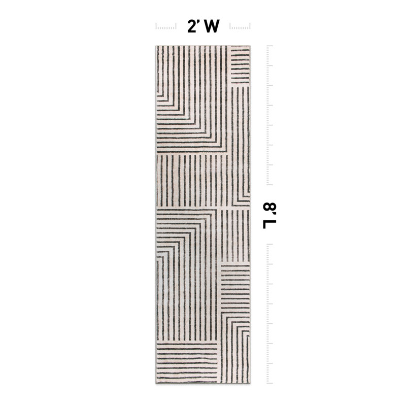 Tapis lavable antidérapant à rayures bohémiennes délavées, Tapis de couloir 2 pi x 8 pi
