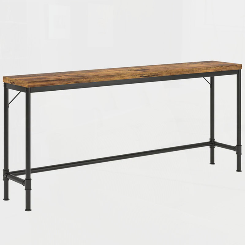 70.9 Inch Extra Long Industrial Console Table, Narrow Sofa Table with Rustic Entryway Design and Tall Bar Height for Living Room, Brown & Black